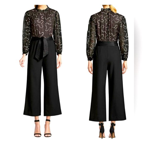 Rebecca Taylor Pants - Rebecca Taylor Silk Polka Dot Print Jumpsuit Long Sleeve Formal Romper